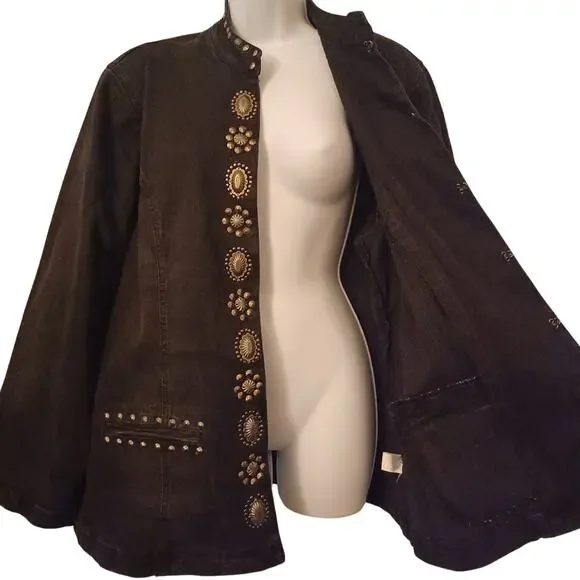 DG2 by Diane Gilman Black Denim Jeans Jacket With Silver Details. 2X - Picture 4 of 13